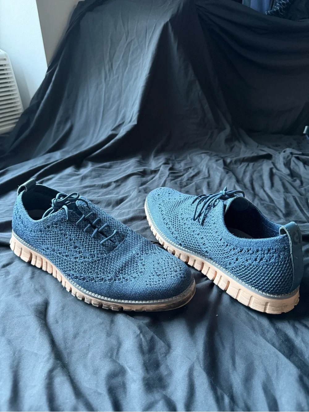 Breathable Navy Knit Derby with Tan Lightweight Sole